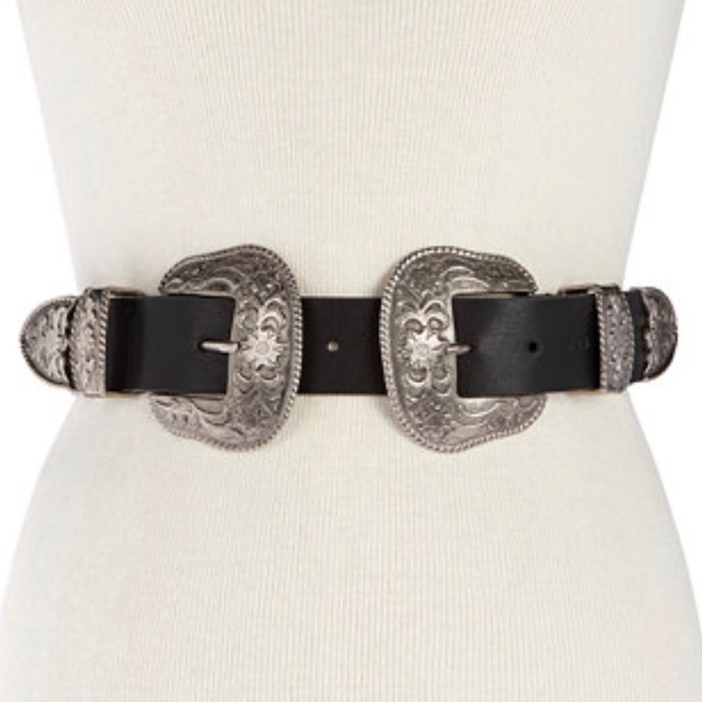 Steve Madden Black Double-Buckle Western Belt